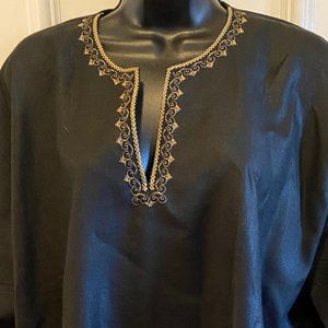 Black Long Sleeve V-Neck Embroidered Tunic Maple Clothing Brand